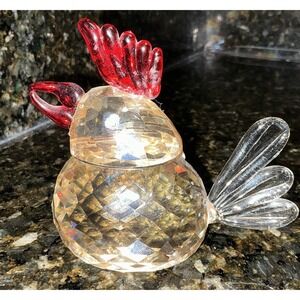 Vintage Oleg Cassini Crystal Rooster Figurine / Paperweight Figurine  4.5"x 3.5